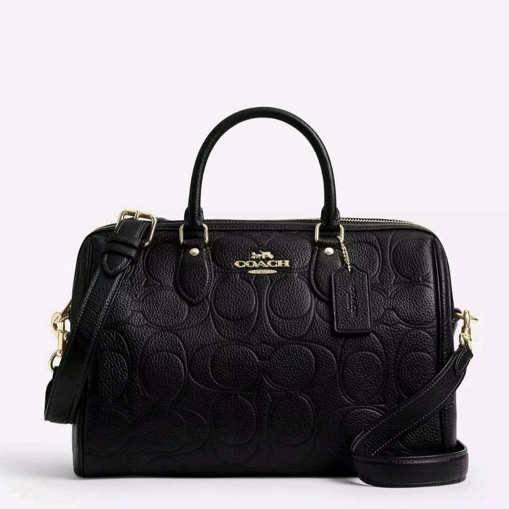 Coach Black Embossed Leather Satchel Large Rowan